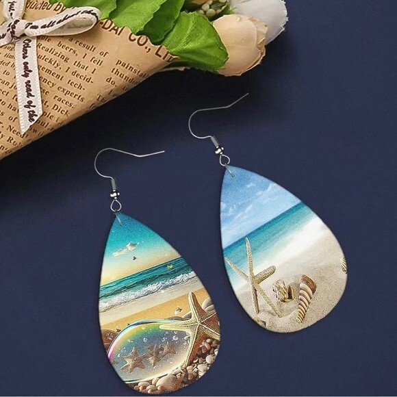 Ocean Print Teardrop Earrings NWT - Picture 1 of 3